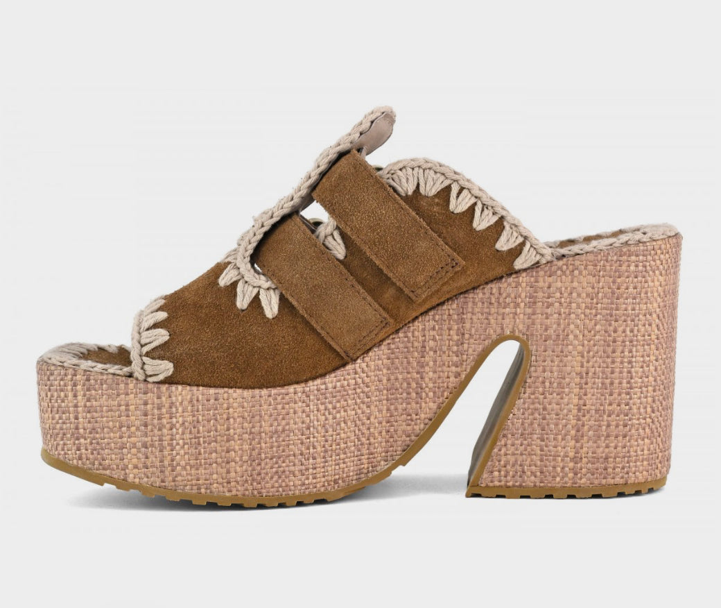 Raffia Platform Two-Buckles Mou
