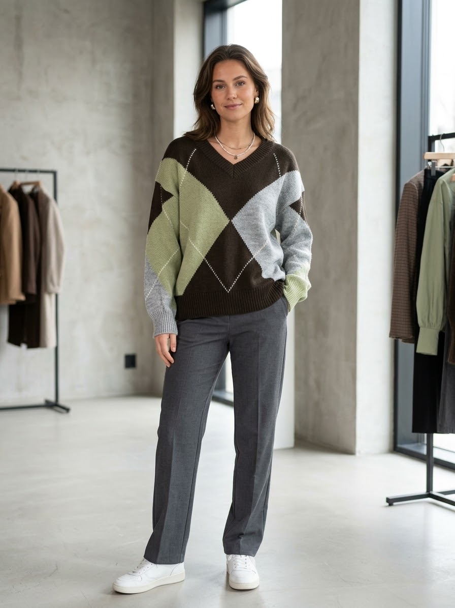 Maglione scollo a V a quadri You Decide