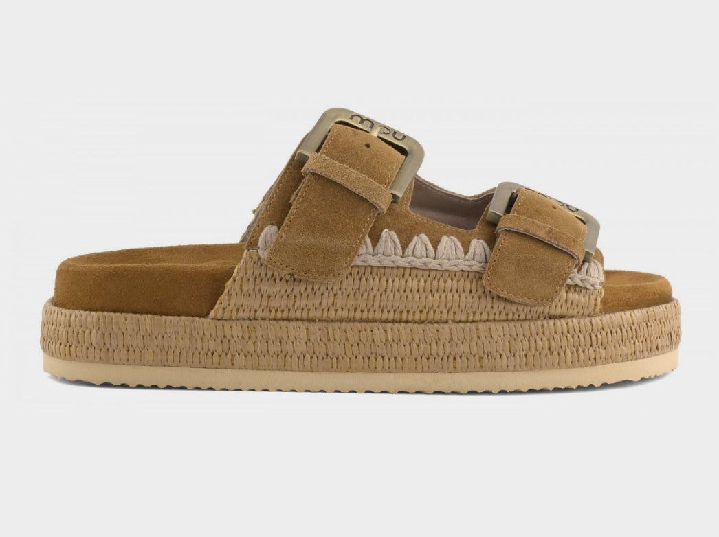 Two-Buckle Sandal Raffia Wrapping Mou