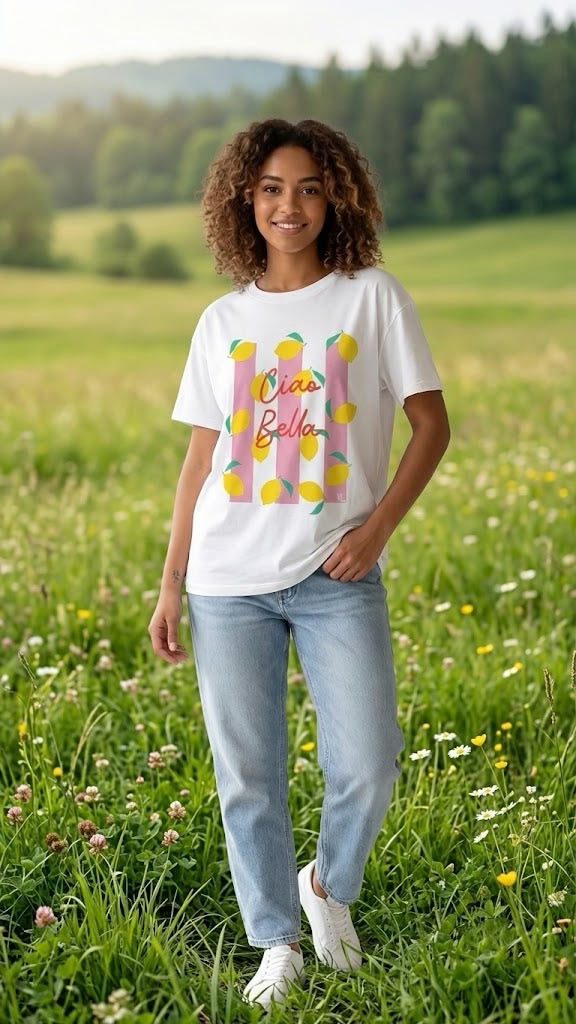 T-shirt Donna "Ciao Bella" con stampa limoni You Decide