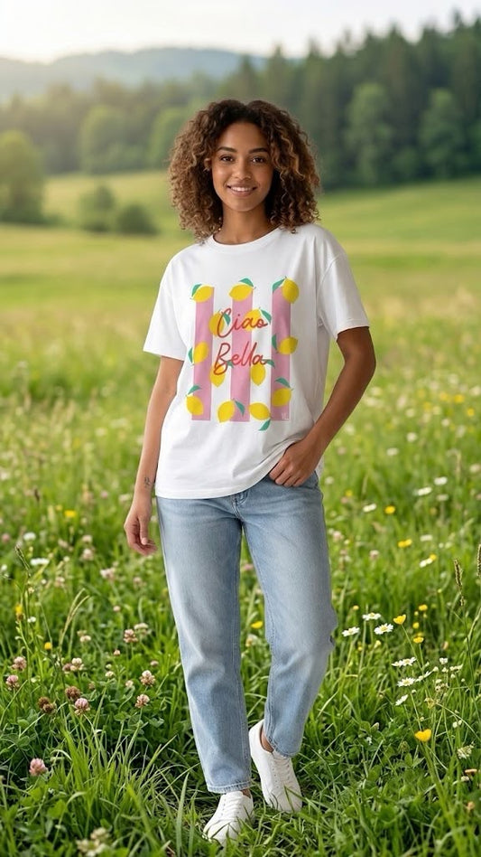 T-shirt Donna "Ciao Bella" con stampa limoni You Decide