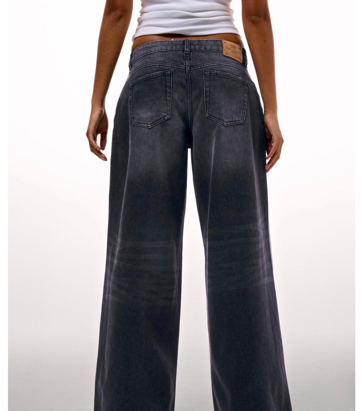 WASHED BLACK DIAMANTE WIDE LEG JEANS