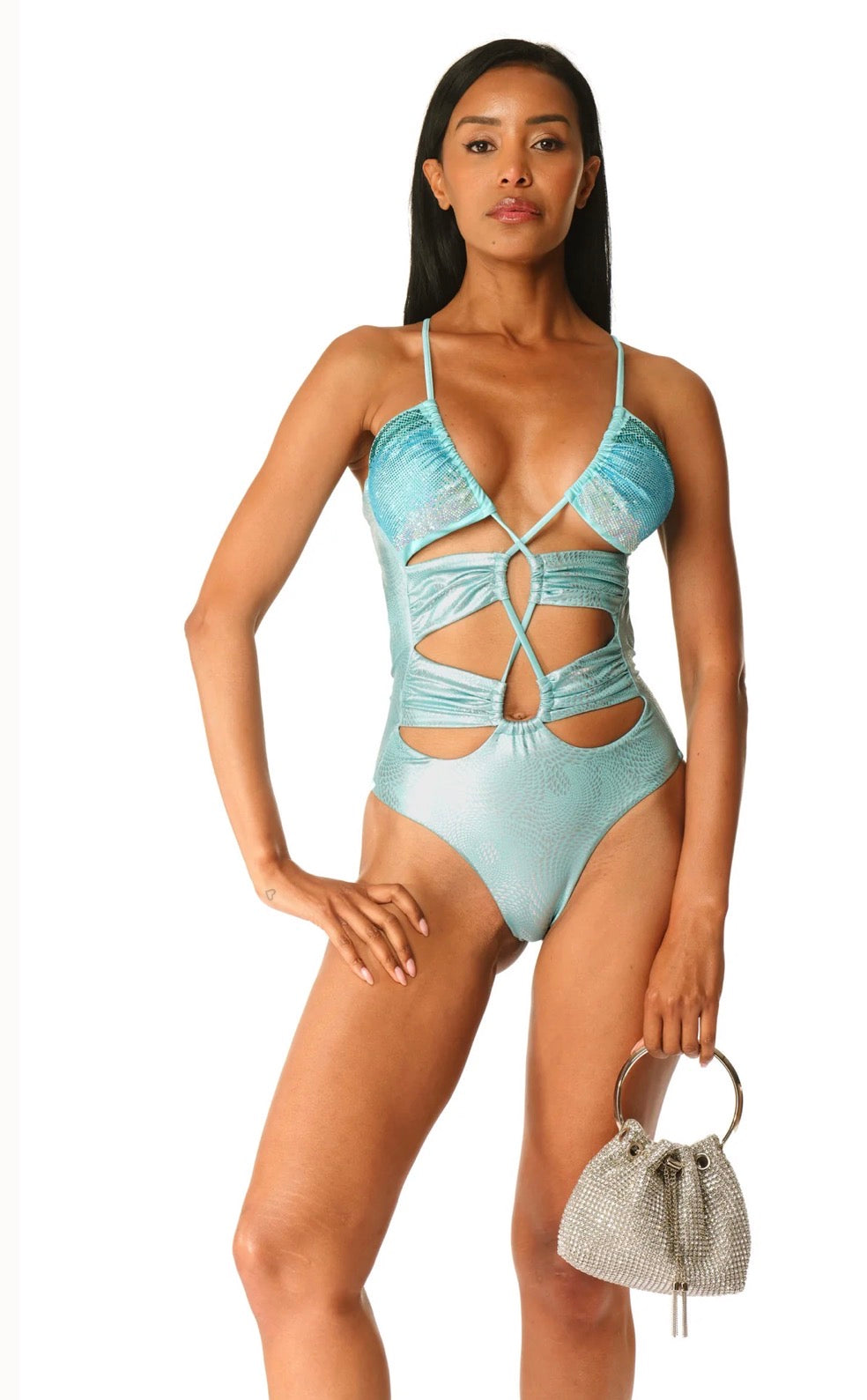 Intero incrociato strass Ibiza Blue Acqua di cocco