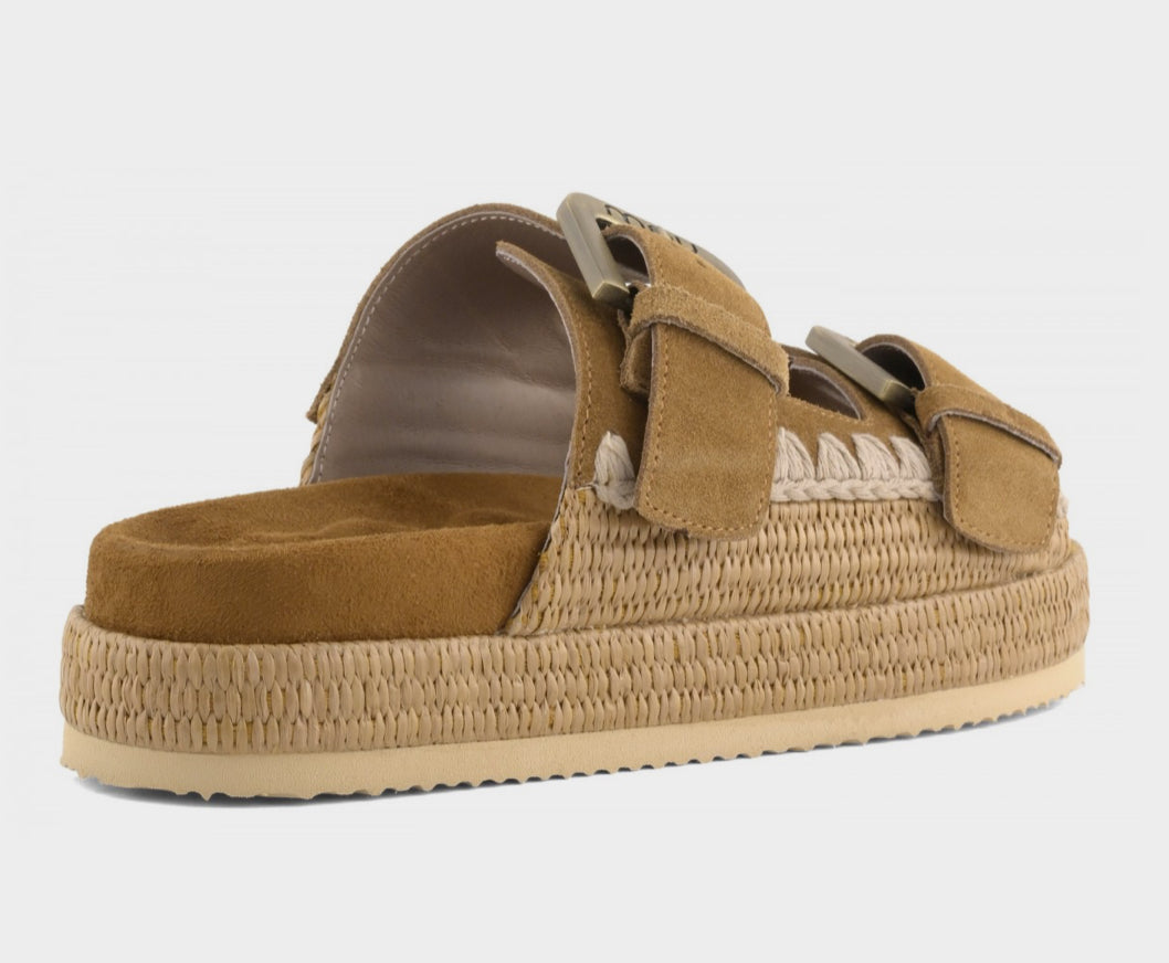 Two-Buckle Sandal Raffia Wrapping Mou