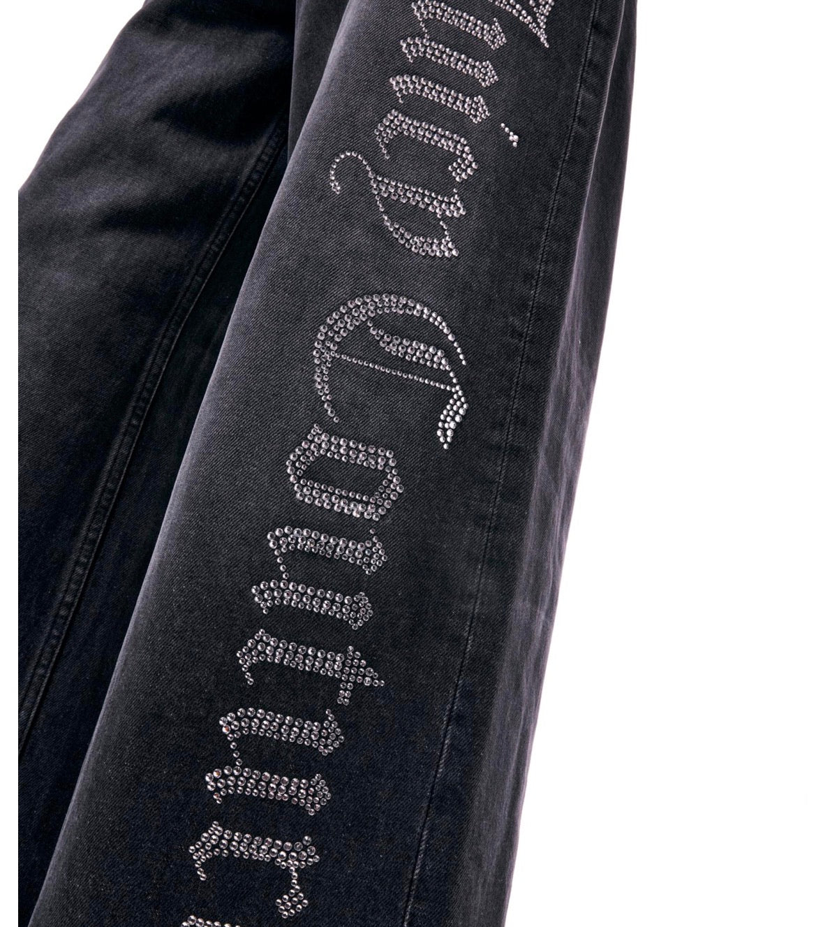 WASHED BLACK DIAMANTE WIDE LEG JEANS