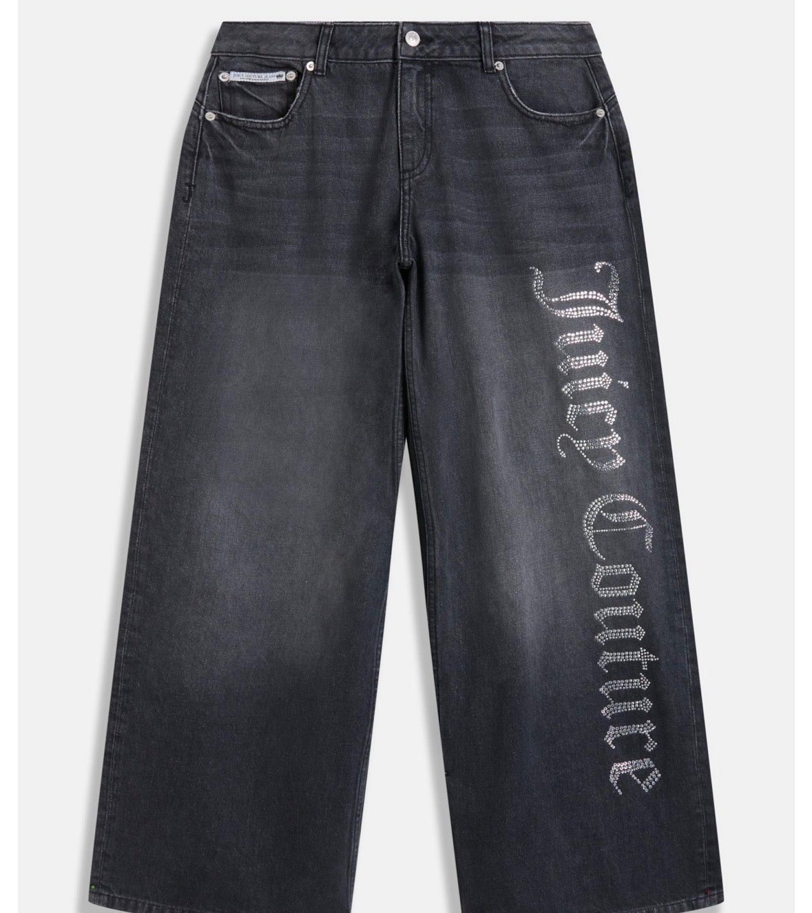 WASHED BLACK DIAMANTE WIDE LEG JEANS