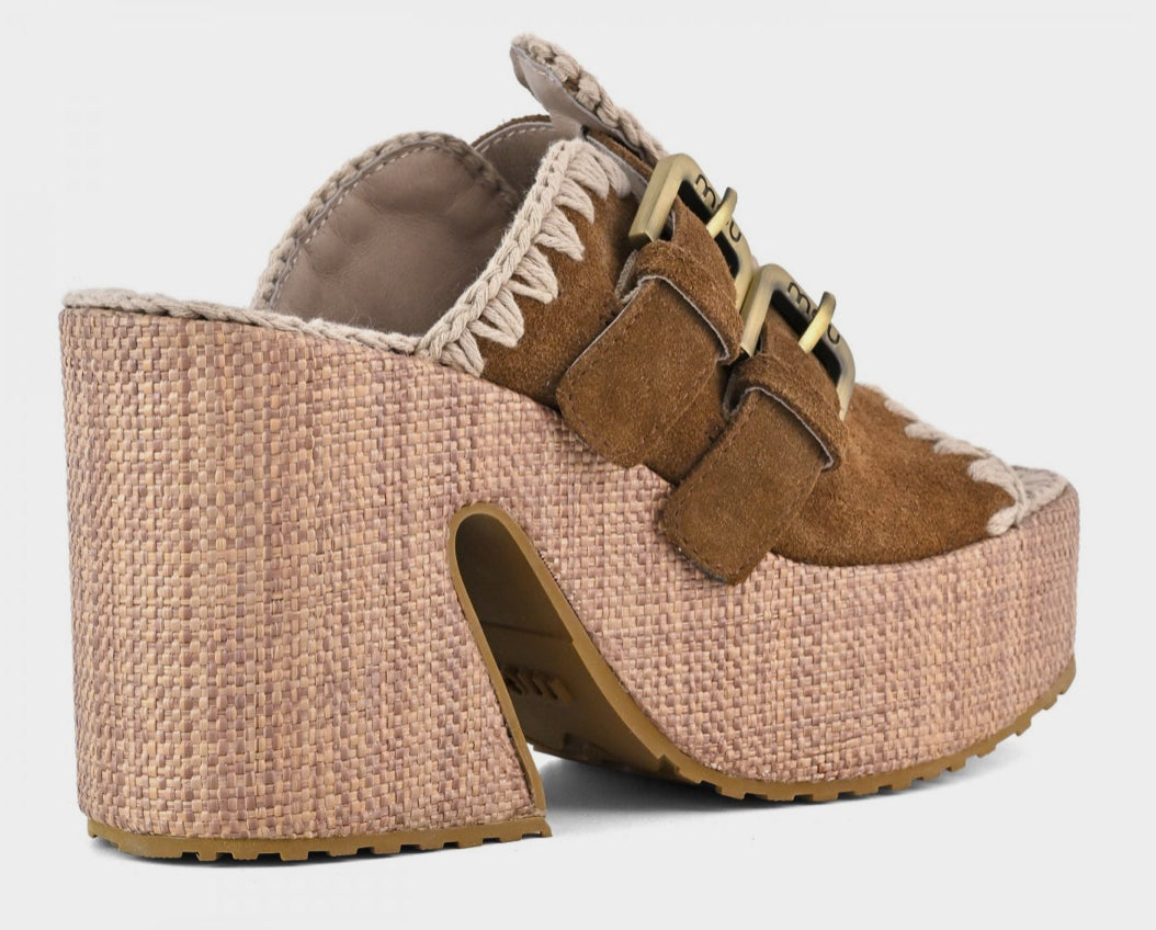 Raffia Platform Two-Buckles Mou