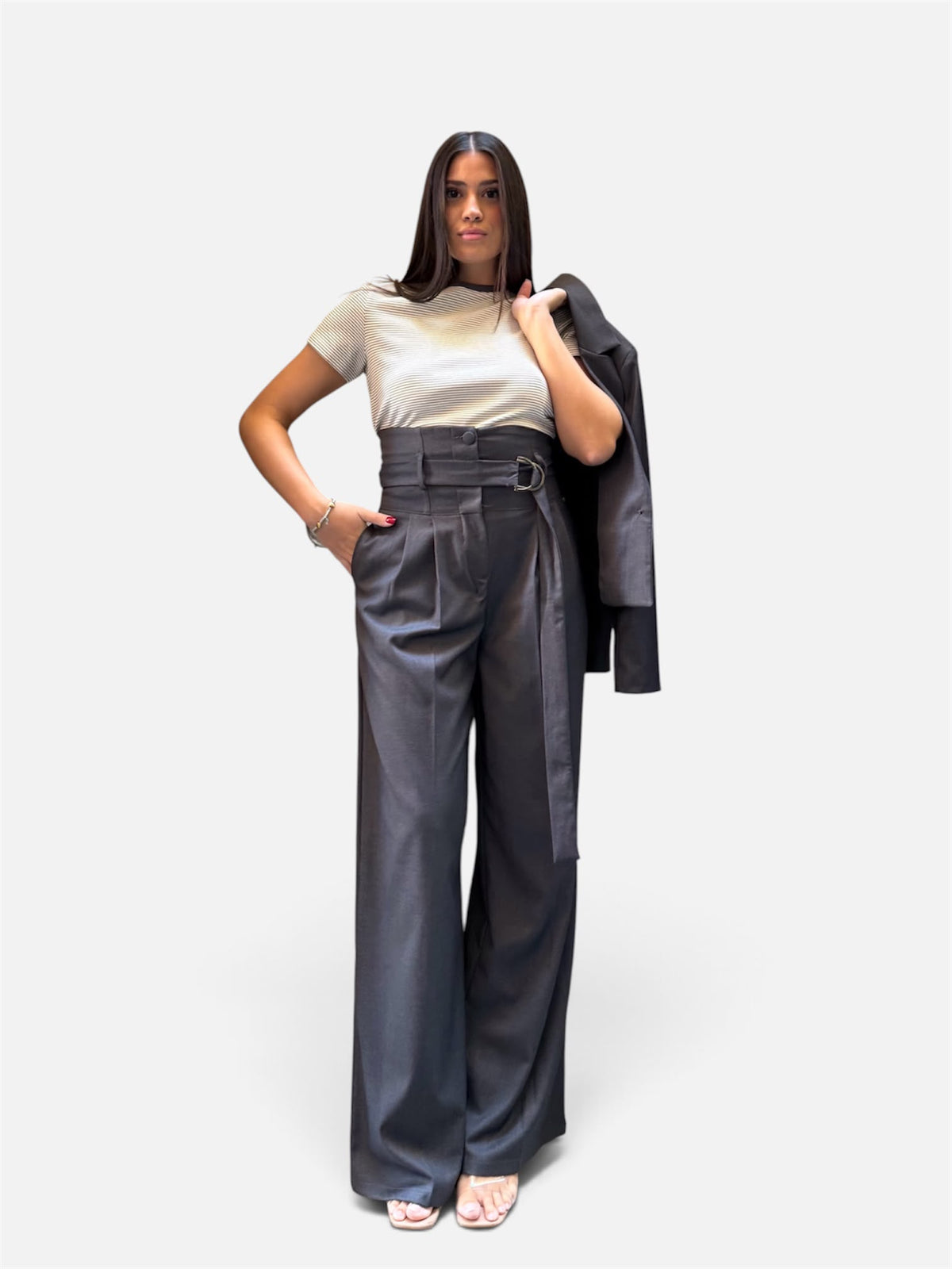 Tailleur grigio vita alta