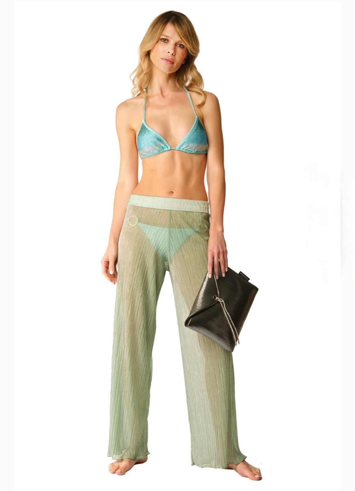 Pantalone largo plissè tiffany Acqua di cocco