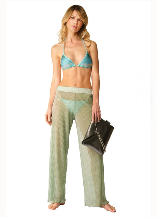 Pantalone largo plissè tiffany Acqua di cocco