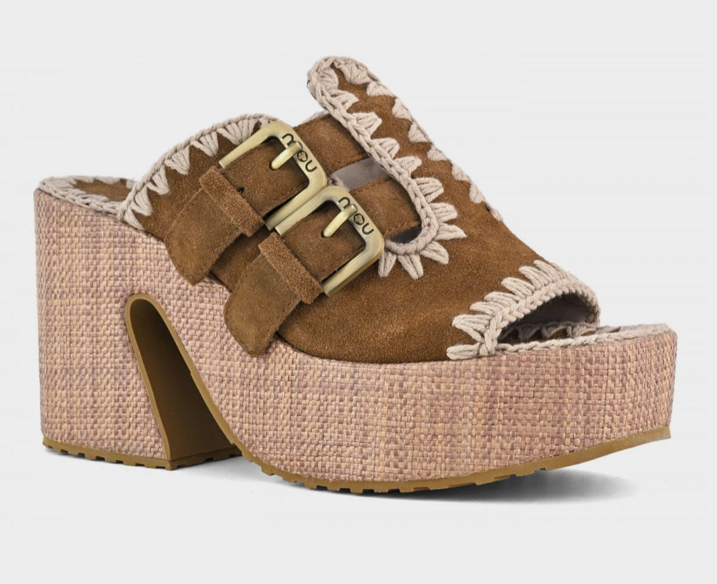 Raffia Platform Two-Buckles Mou