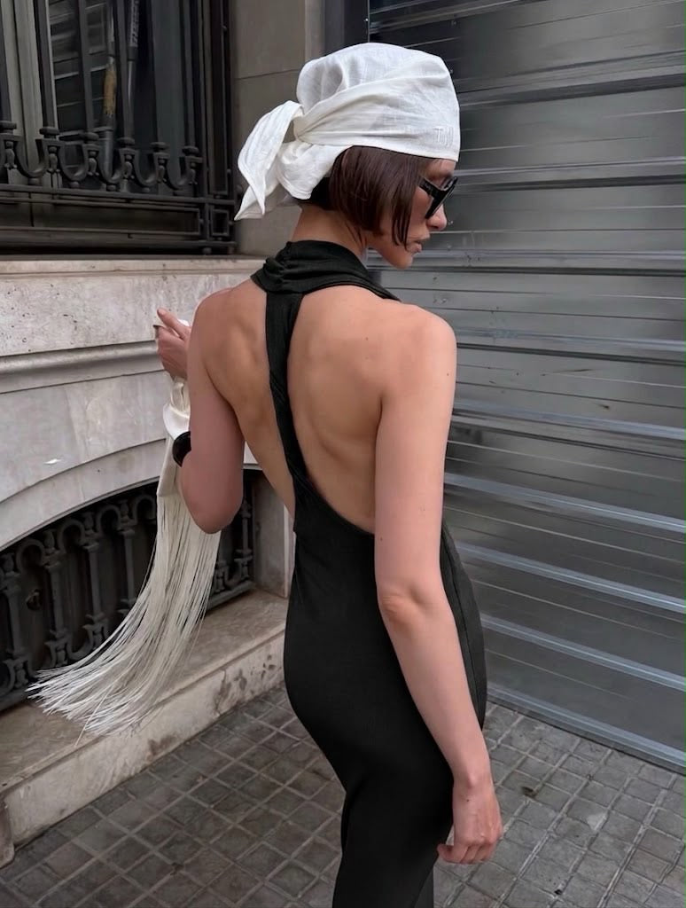 Abito lungo sciallato con treccia Eleh