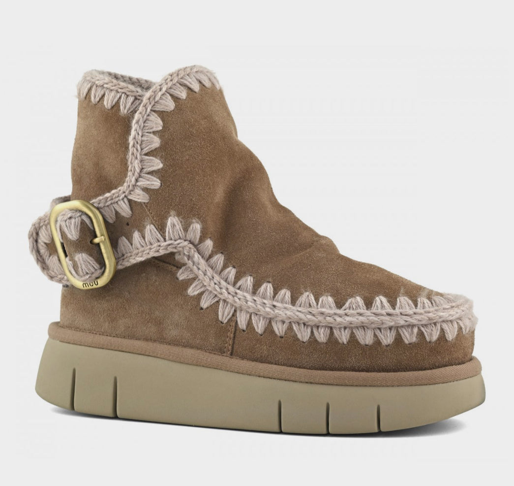 Mou Bounce Boot Buckle Strap Pink Brownn