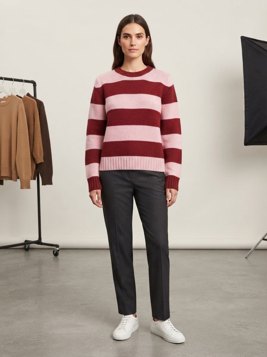 Maglione a righe bordeaux e rosa You Decide