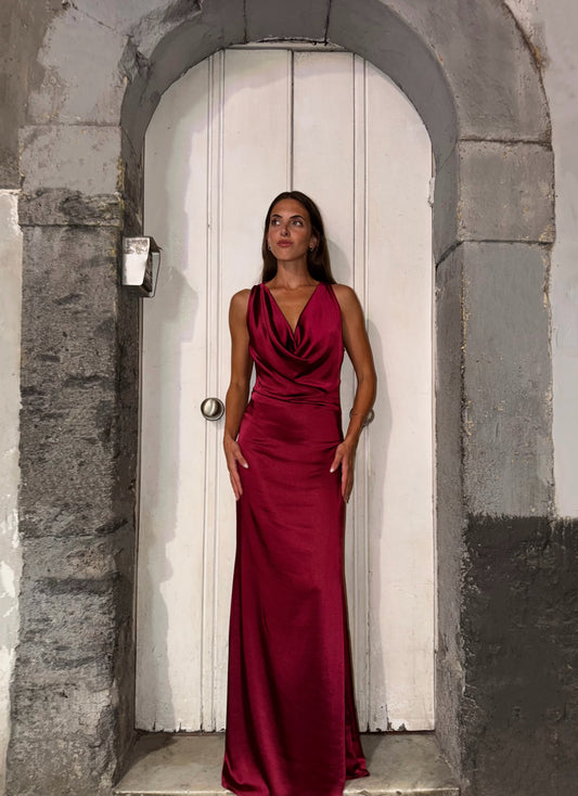 Abito lungo in satin bordeaux Kostumn