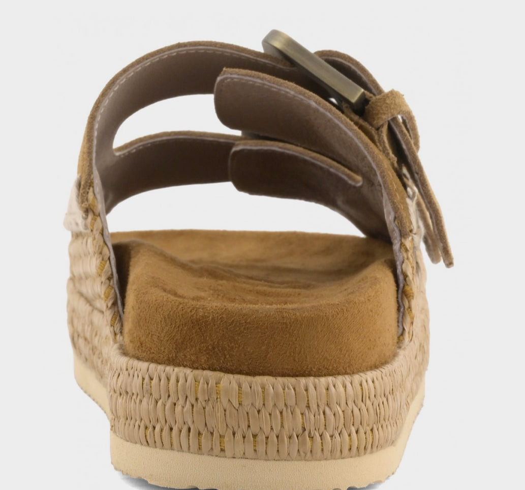 Two-Buckle Sandal Raffia Wrapping Mou