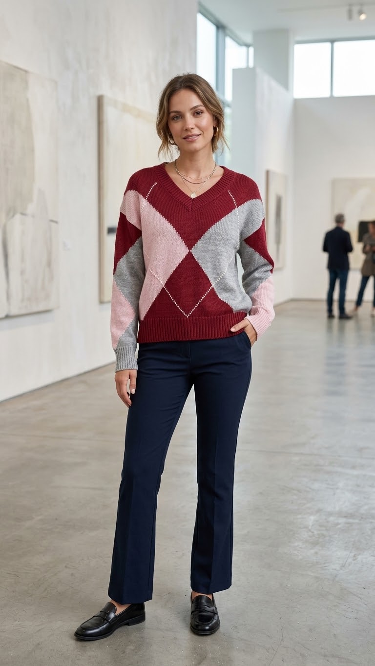 Maglione scollo a V a quadri You Decide