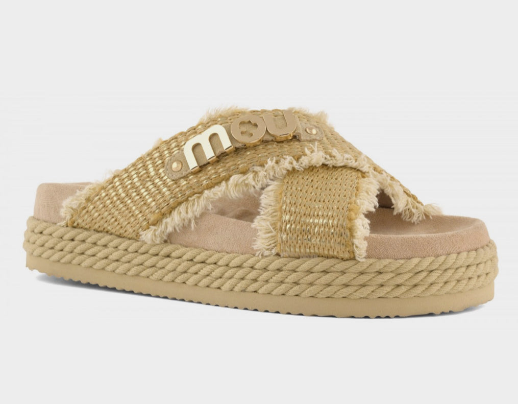Criss-Cross Sandal Raffia Metal Mou