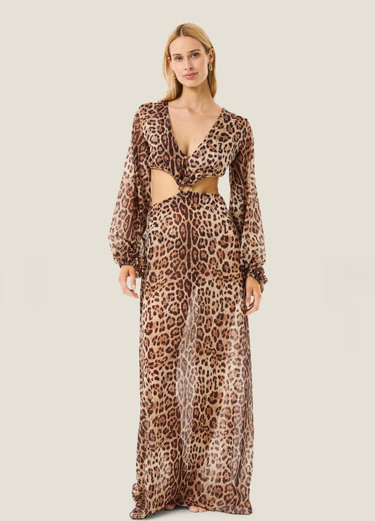 Vestito lungo tagli sui fianchi leopard resort 4Giveness