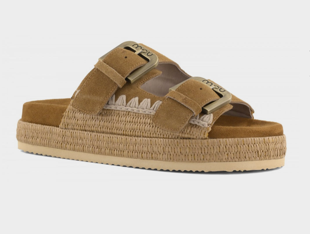 Two-Buckle Sandal Raffia Wrapping Mou