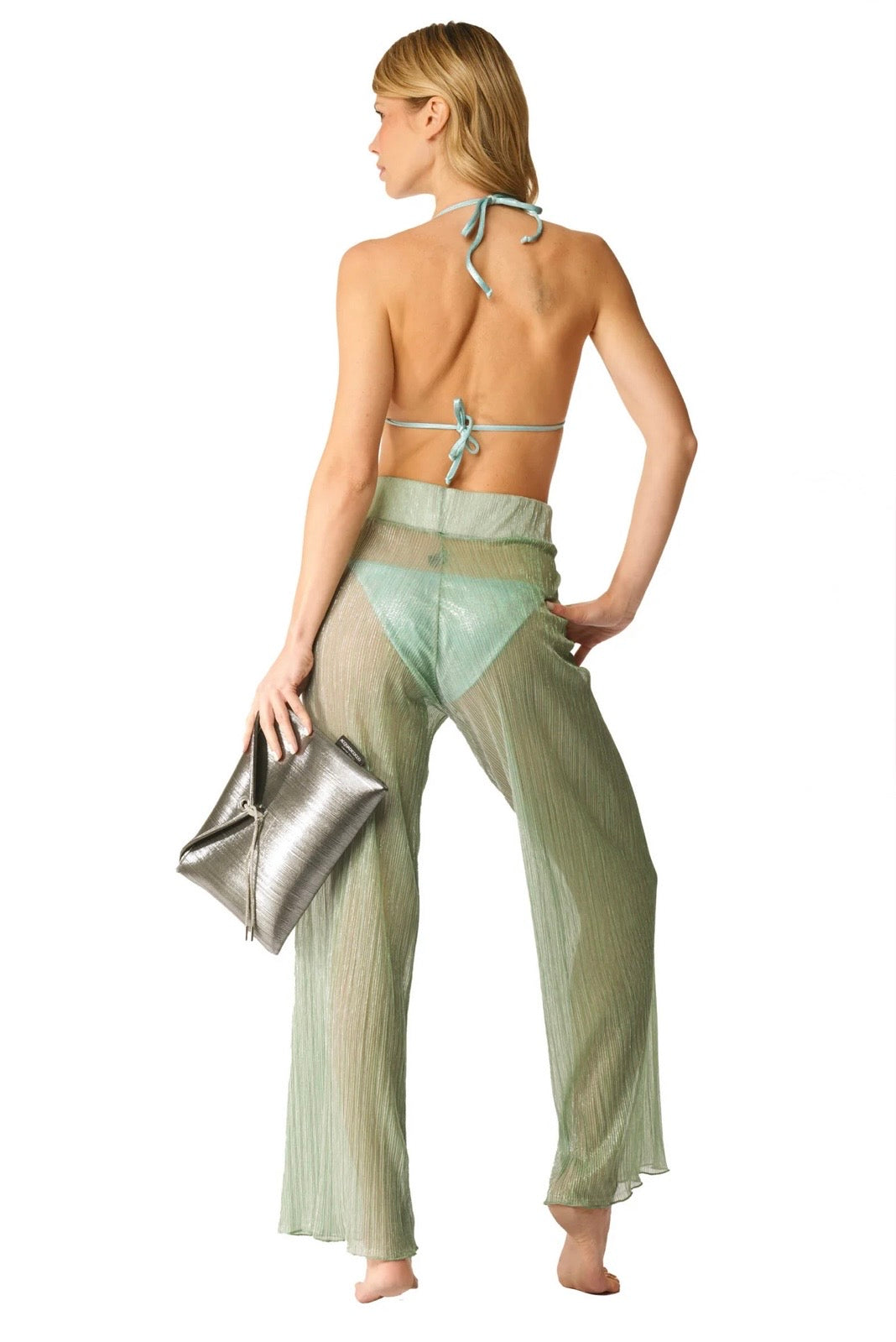 Pantalone largo plissè tiffany Acqua di cocco