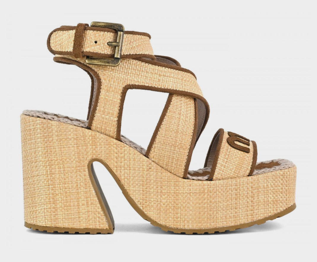 Raffia Platform Lace-Up Mou