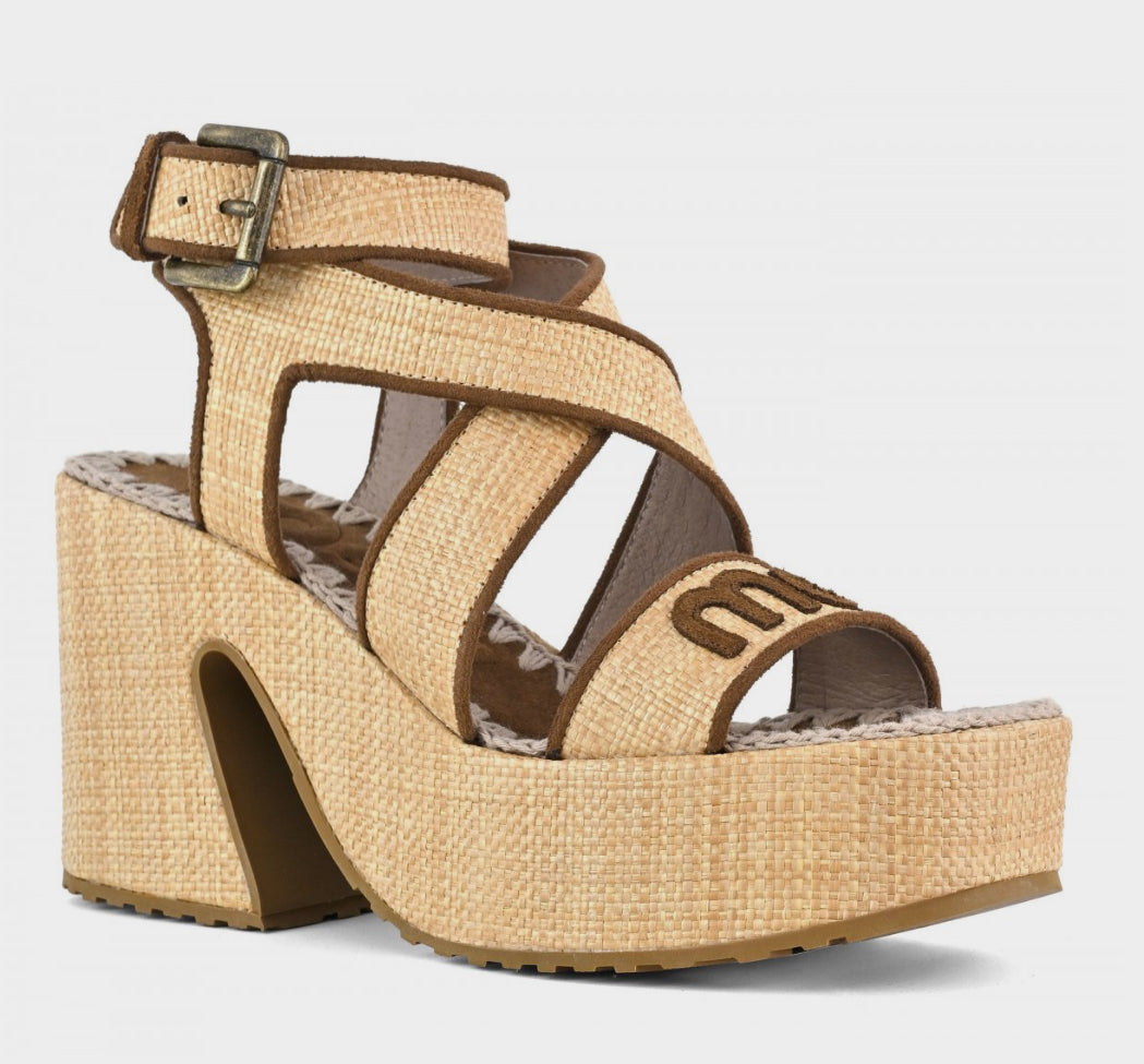 Raffia Platform Lace-Up Mou