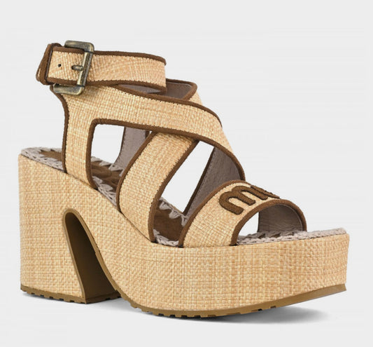 Raffia Platform Lace-Up Mou