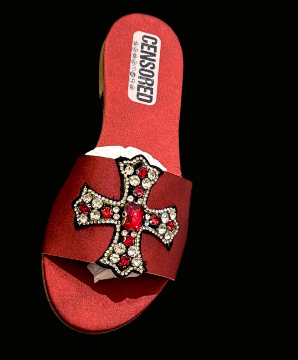 Sandalo jeweled cross ruby red Censored