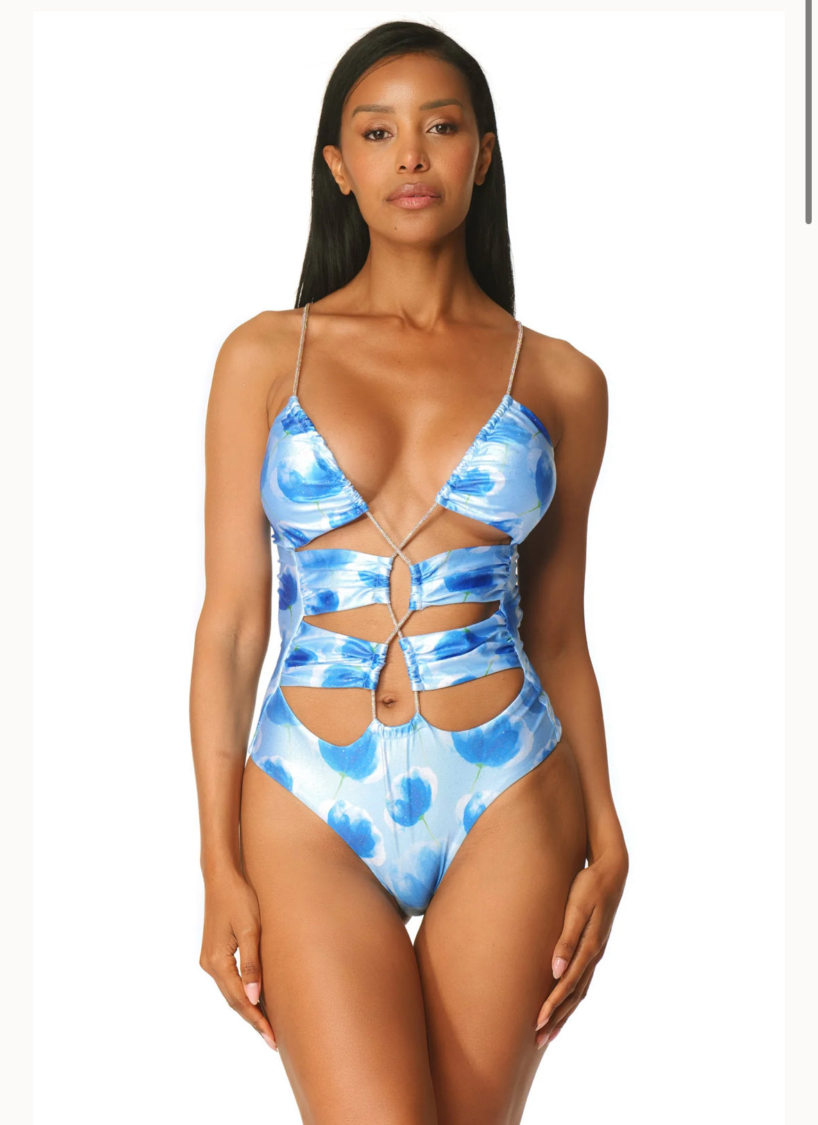 Bikini intero incrociato glitter romantic flowers Acqua di Cocco