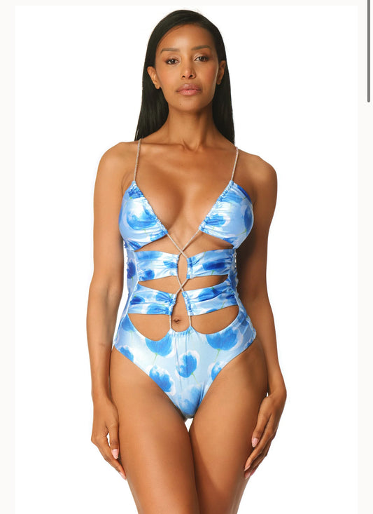 Bikini intero incrociato glitter romantic flowers Acqua di Cocco