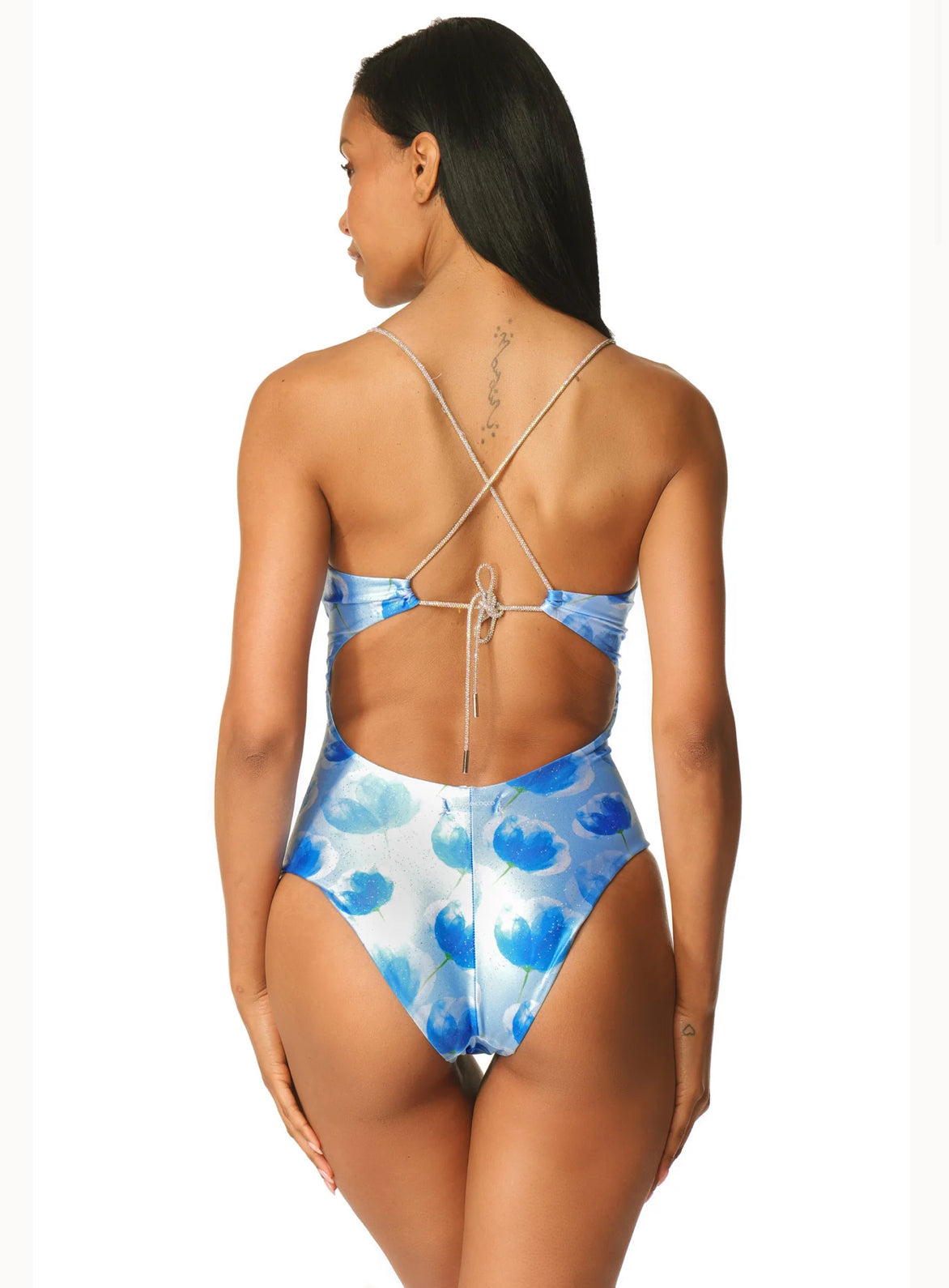 Bikini intero incrociato glitter romantic flowers Acqua di Cocco