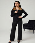 Cardigan Nero con Colletto in Pellicciotto Rimovibile