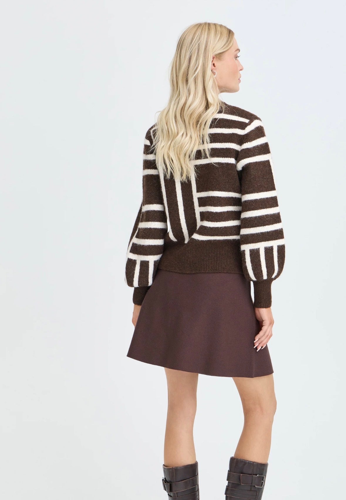 Maglione Donna Marrone con Motivo Geometrico Bianco
