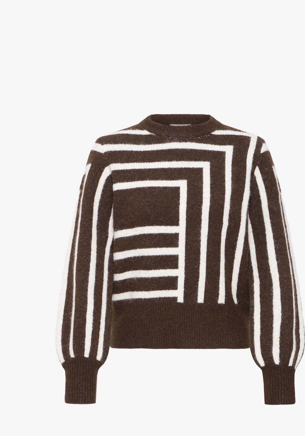 Maglione Donna Marrone con Motivo Geometrico Bianco