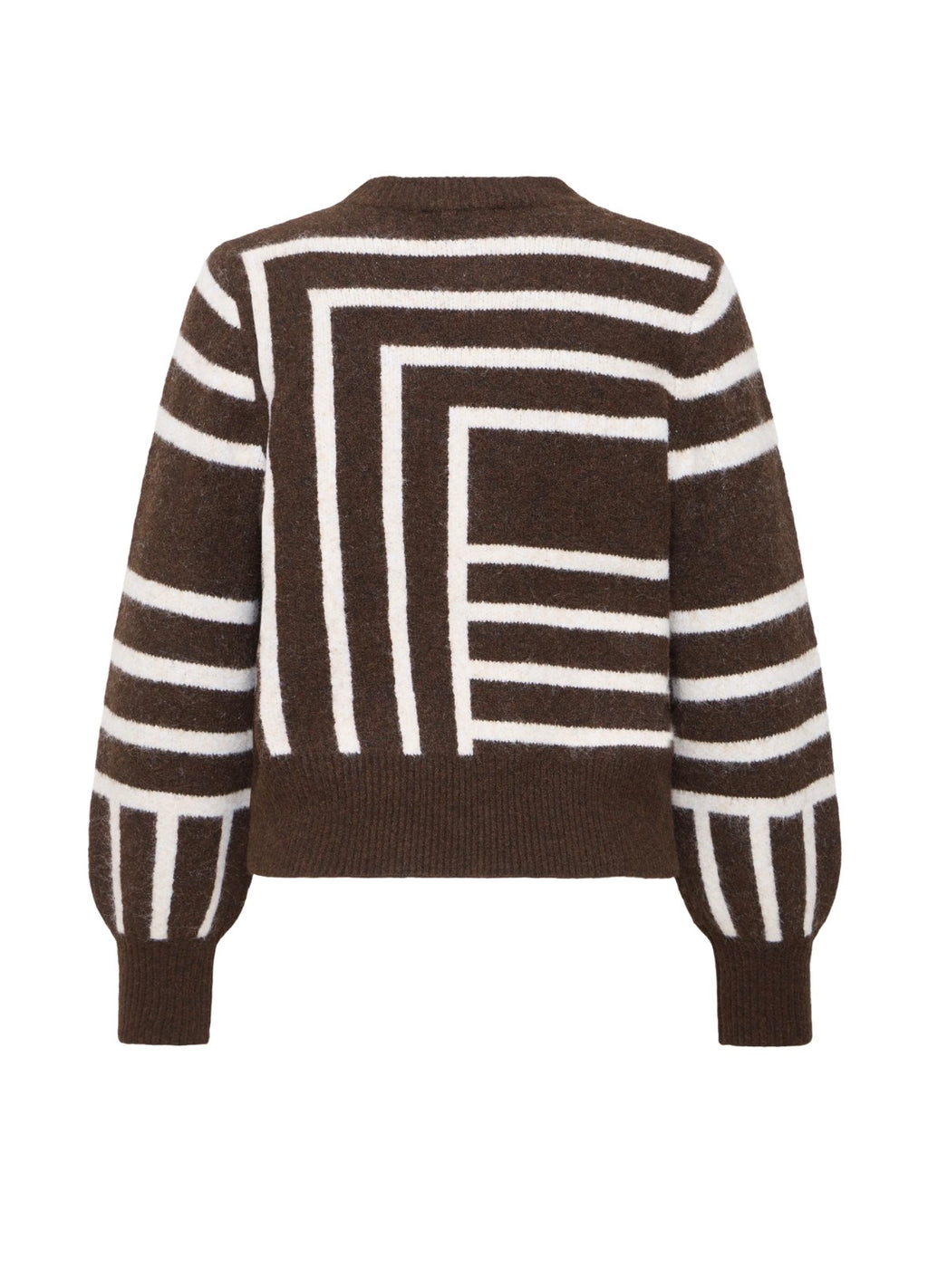 Maglione Donna Marrone con Motivo Geometrico Bianco