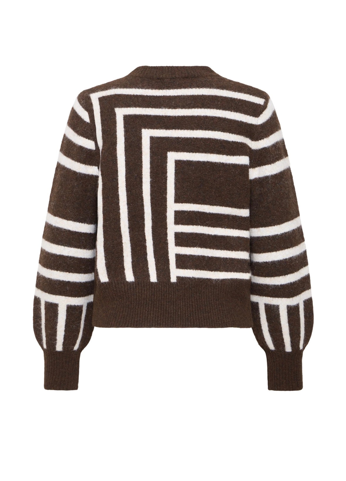 Maglione Donna Marrone con Motivo Geometrico Bianco