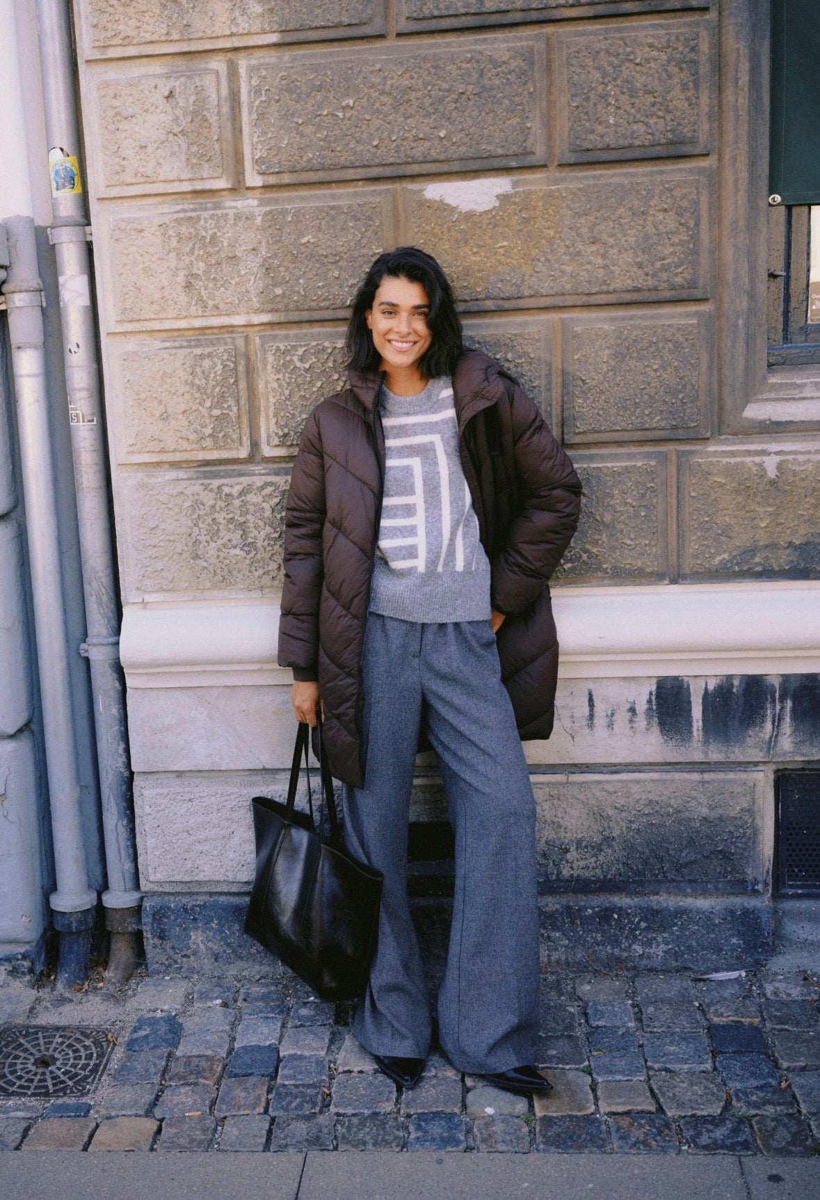 Maglione Donna Grigio con Fantasia Geometrica Panna