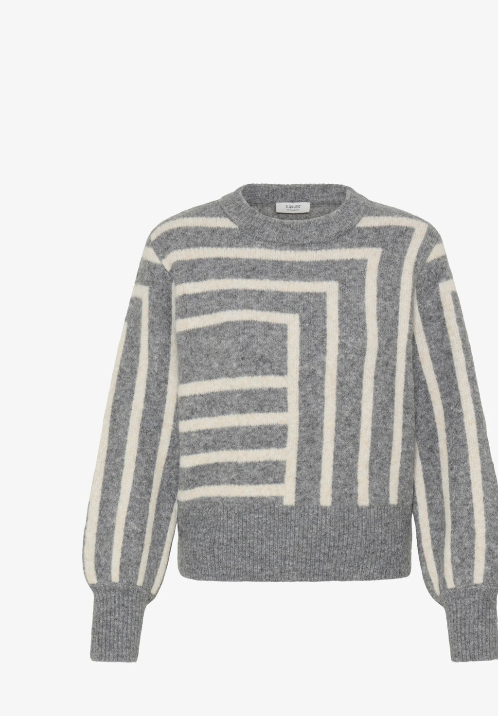 Maglione Donna Grigio con Fantasia Geometrica Panna