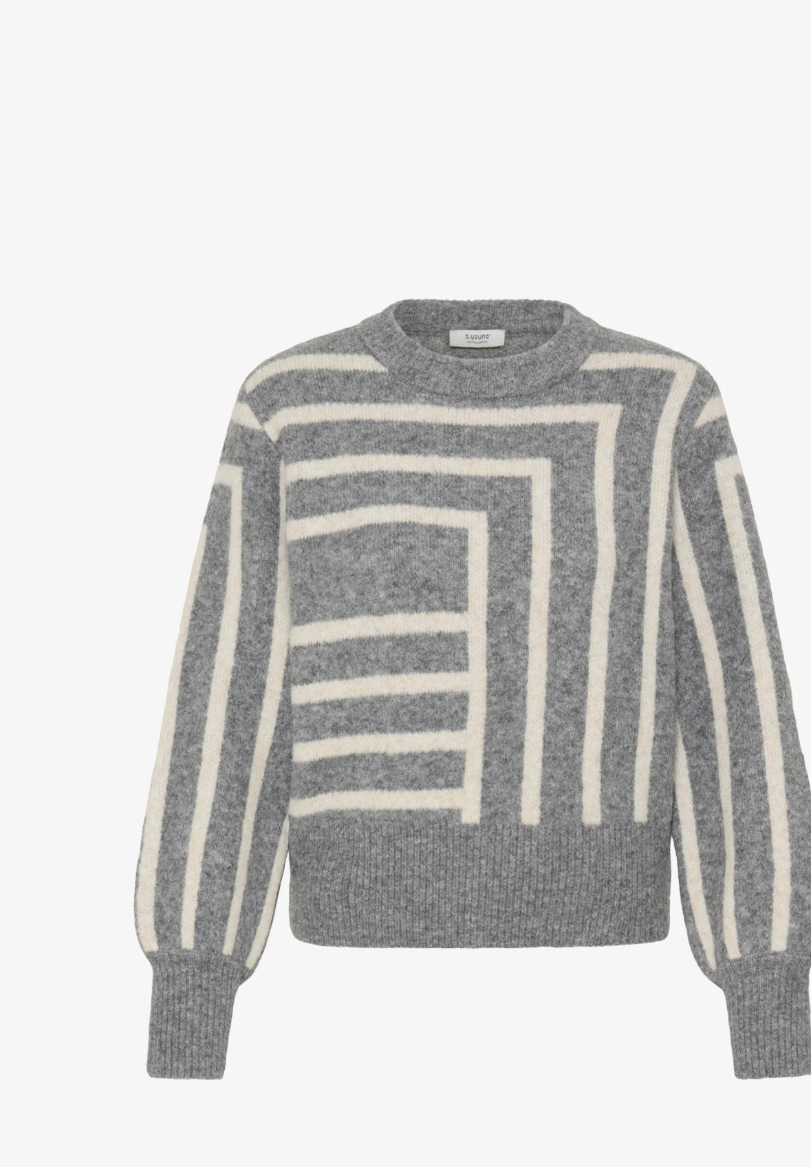 Maglione Donna Grigio con Fantasia Geometrica Panna