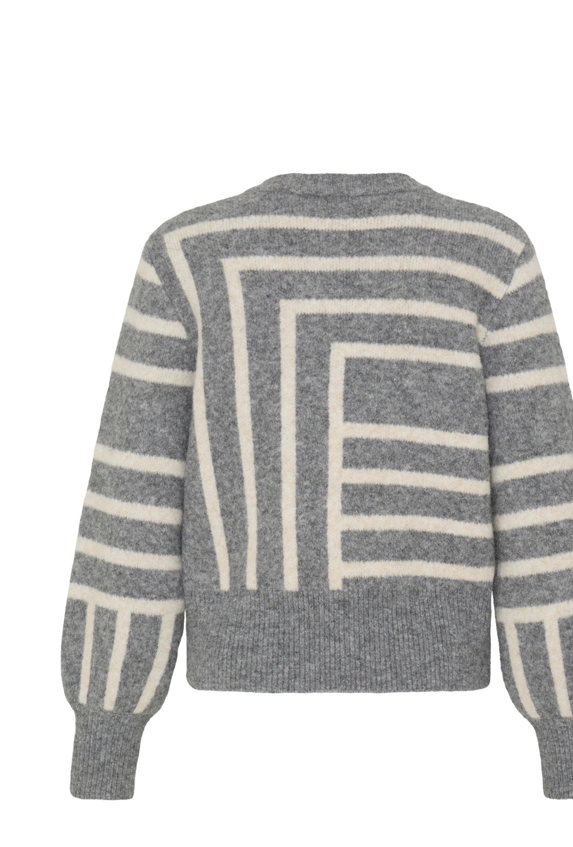 Maglione Donna Grigio con Fantasia Geometrica Panna