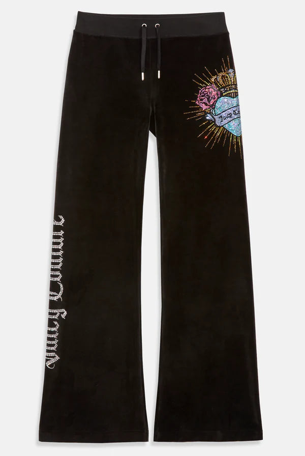 Pantaloni In Velluto A Vita Bassa Con Strass Cuore Sacro Juicy Couture